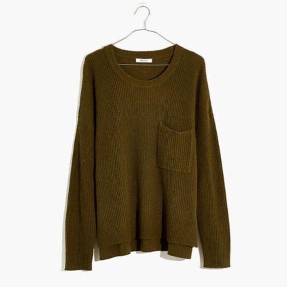 Madewell Sweaters - Madewell Thompson Ribbed Knit Pocket Pullover Sweater in Green | XS